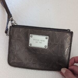 Michael Kors Metallic Silver Gray Logo Wristlet / Wallet / Small Purse